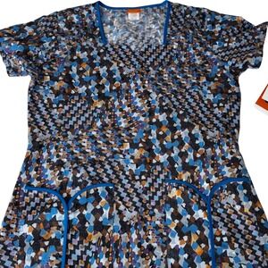 Elan by Barco Womens Scrub Top XS Lil Lila Notch Square Neck Embroidered NEW